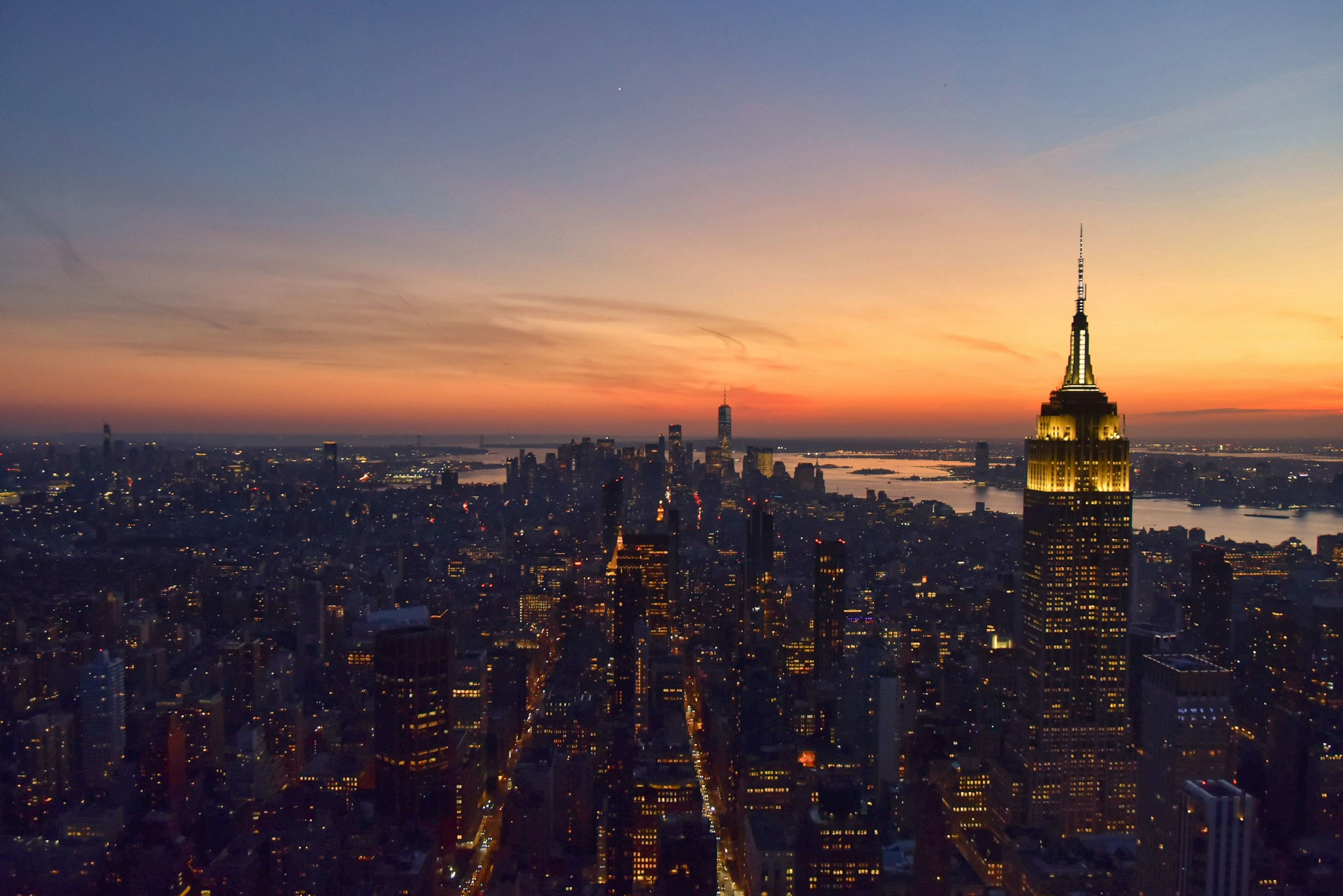 City skyline at dusk